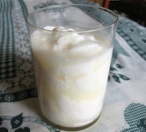 A glass of milk on the table