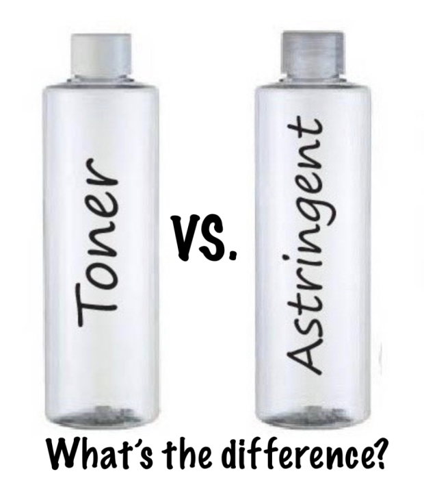 A picture of two bottles with the words toner and astringent on them.