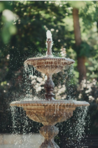 A fountain with water pouring out of it.