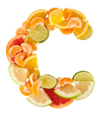 A letter of the alphabet made out of citrus fruits.