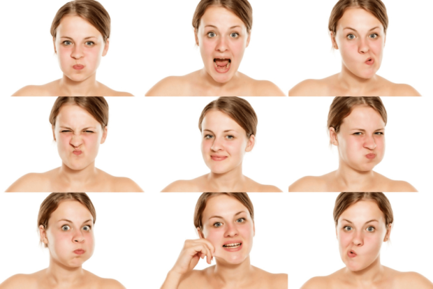 A woman with different facial expressions.